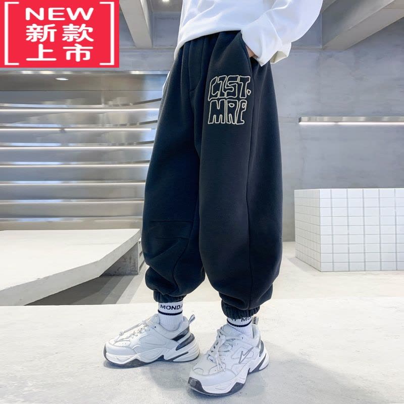 可莉允儿童装男童加绒裤子秋冬款2022新款运动加厚冬装中大童保暖棉卫裤保暖裤图片