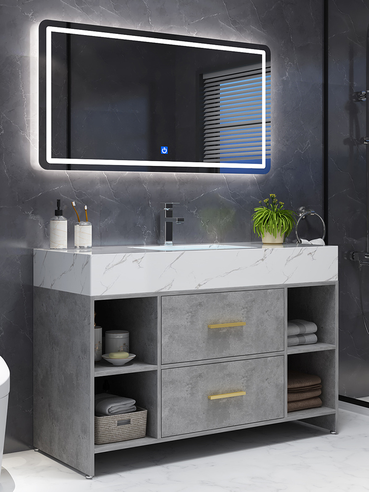 大理石智能浴室柜组合现代简约落地式洗手洗脸盆池卫生间洗漱台盆