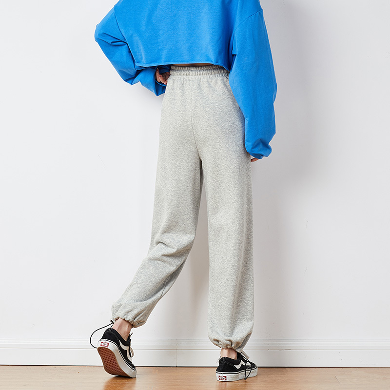 200元任选3件唐狮秋装新款休闲裤灰色运动裤女宽松束脚高腰哈伦裤显瘦