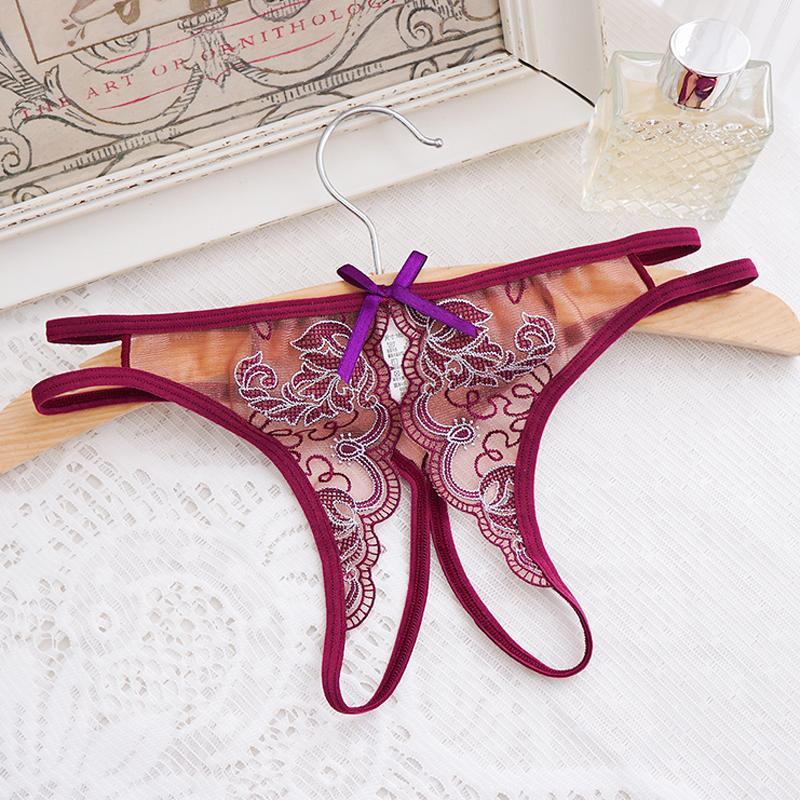 情趣内衣性感内裤女诱惑丁字裤透明蕾丝免脱开档t裤薄成真人实拍l