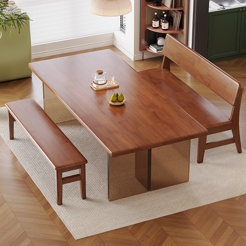 景山百岁 实木大板桌现代简约亚克力餐桌家用客厅大长书桌多人学习桌工作台 单桌+靠背长凳*2 1.6m