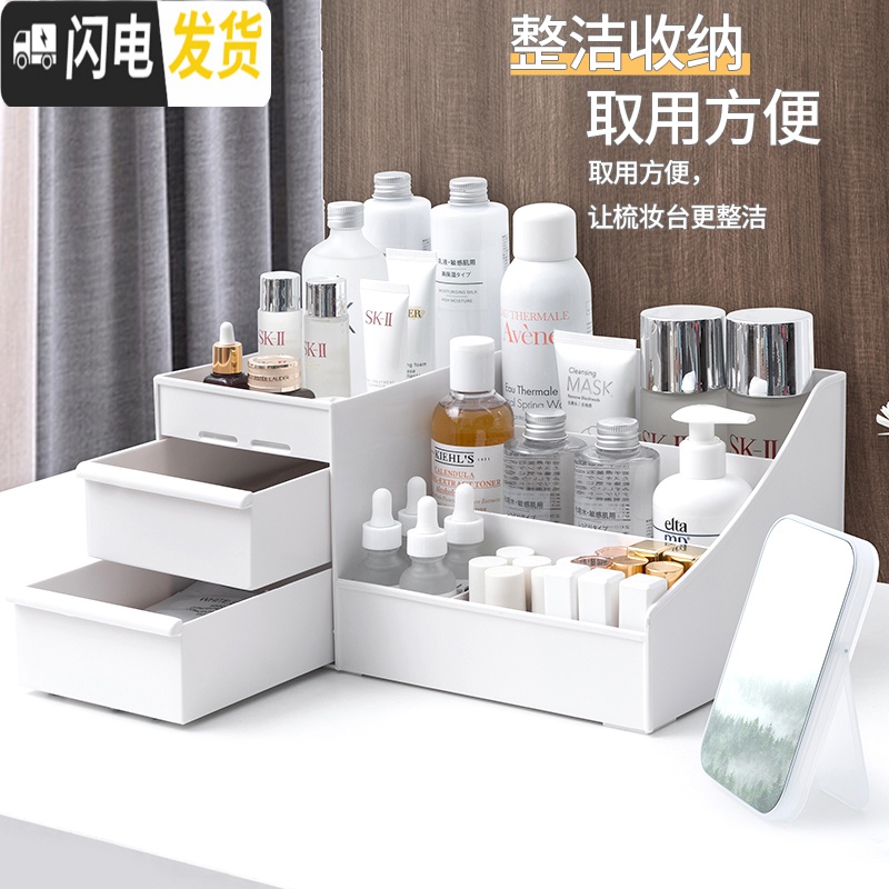 三维工匠化妆品收纳盒口红桌面护肤网红梳妆台家用宿舍整理简约塑料置物架高清大图