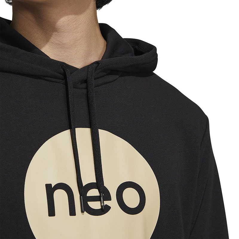 adidas neo U Esnt Hoodie1 袋鼠口袋大Logo印花连帽长袖卫衣 男女同款 黑色 HM2012