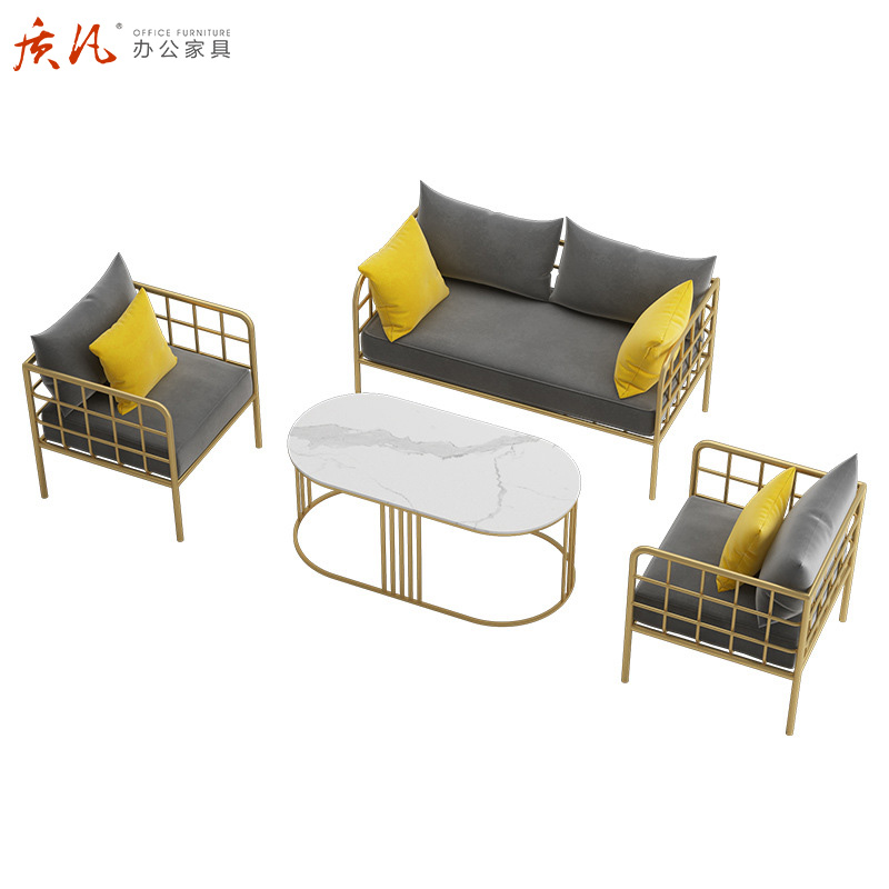 北欧布艺沙发铁艺桌椅服装店小户型沙发茶几组合休闲办公轻奢家具高清大图