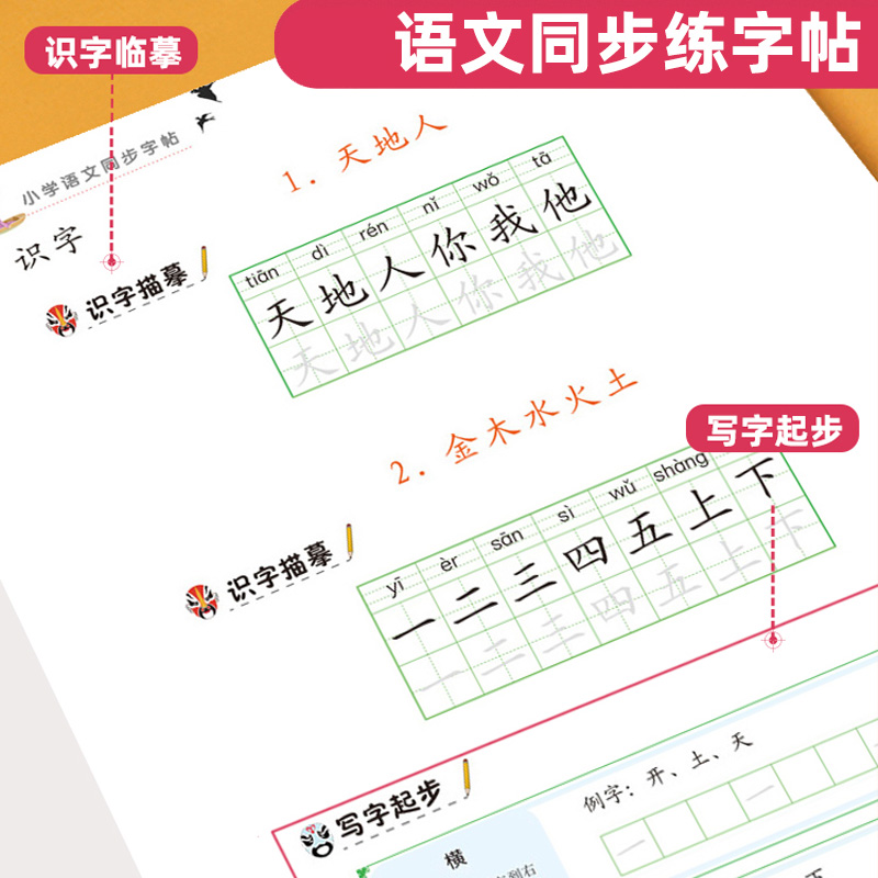 1下+2上 [正版]2021人教版小学生字帖练字一二三年级上册语文同步练字帖四五六年级上下册控笔训练描红本钢笔铅笔硬笔生高清大图