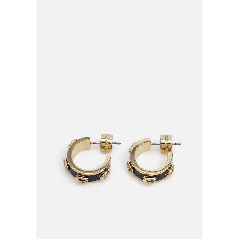 COACH女士哑光 enamel C 字母耳钉黑色金色耳环日常百搭钛合金耳背
