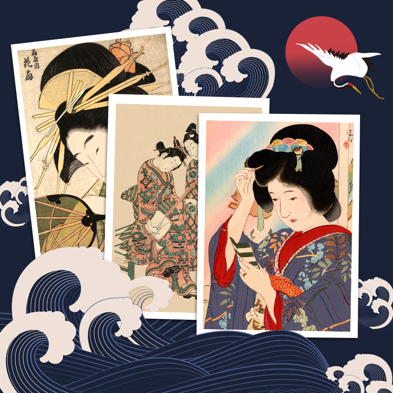 [正版]创意明信片 经典浮世绘 美人绘 名画欣赏 艺术珍藏贺卡 生日节日礼品 毕业礼物 精选画片集高清大图