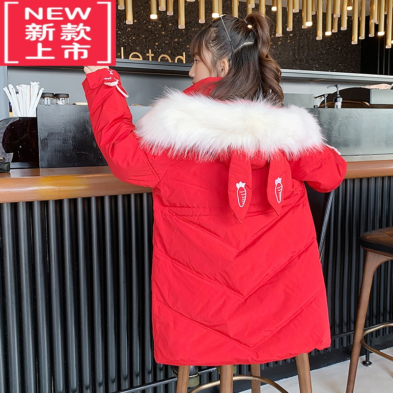 可莉允儿童羽绒棉服中长款2022新款女童洋气冬季加厚棉衣女大童棉袄外套