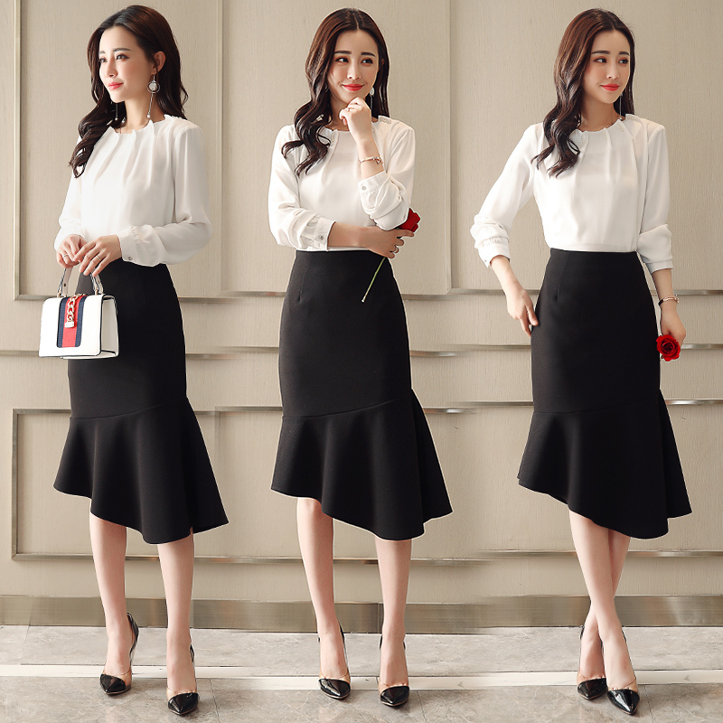 两件套女士春季新品韩版名媛衬衣修身包臀鱼尾裙气质时尚套装裙潮