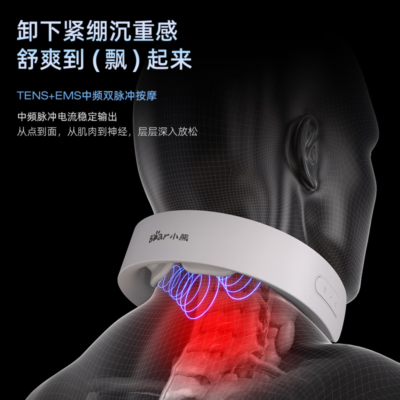 小熊(Bear)颈椎按摩器 颈椎按摩仪 颈肩按摩双频脉冲按摩仪 热敷护颈仪节日生日礼物AMQ-B04K1高清大图