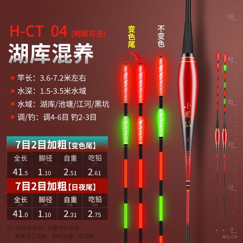 小凤仙 锤头尾高灵敏夜光漂咬钩变色日夜两用电子漂重力感应变色加粗尾醒目鲫鱼鲢鳙鱼漂浮漂图片