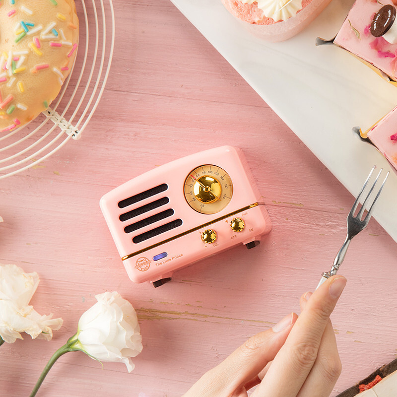 猫王音响 小王子OTR无线便携式蓝牙音箱可爱复古迷你小音响家用金属低音炮收音机七夕情人节礼物奥黛丽粉高清大图