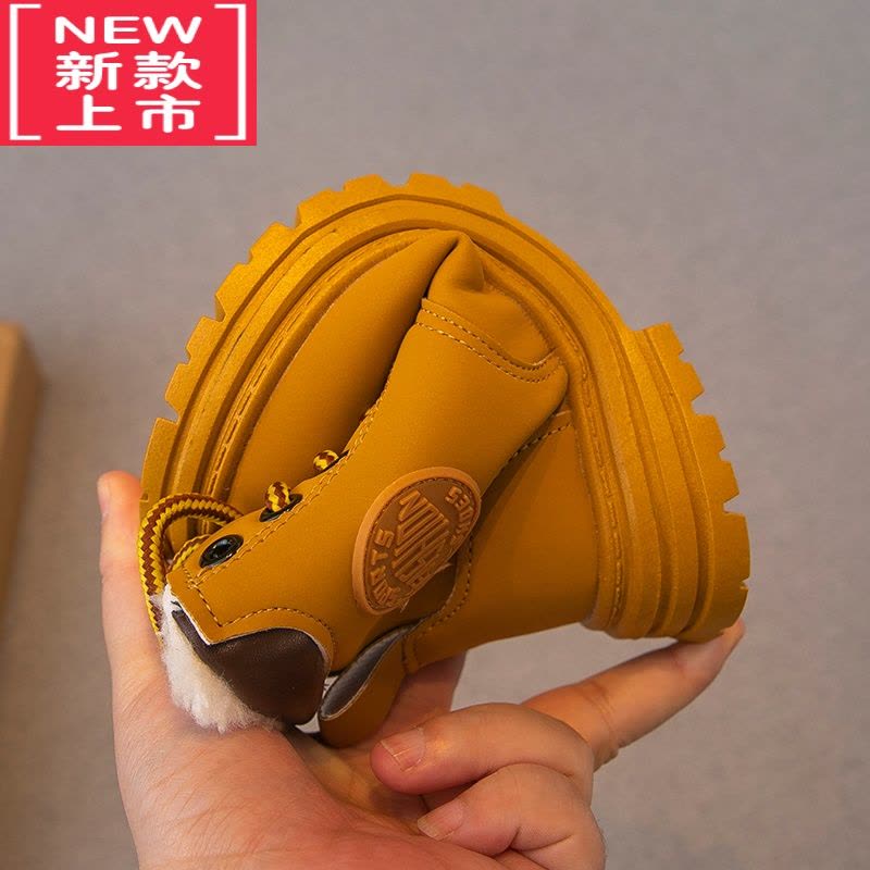 可莉允儿童马丁靴2022冬季新款男童鞋子女童靴子加绒加厚棉靴短靴皮靴潮图片