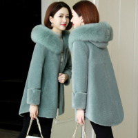举翼王子羊剪绒大衣女2024新款冬季颗粒羊毛狐狸毛海宁皮草外套羊羔毛 L 湖绿