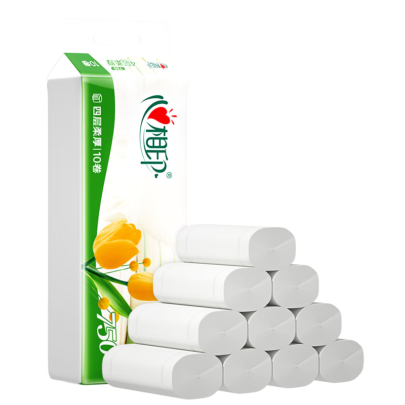心相印 6LR910(提装)优选郁金香系列75克10粒装三层无芯卫生纸(橙花)*6提装高清大图