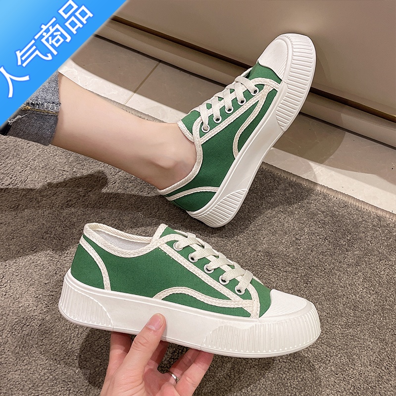 SUNTEK帆布鞋女款2023年春夏季新款百搭ulzzang厚底透气运动板鞋饼干鞋高清大图