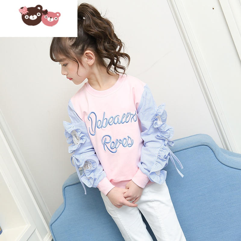 绿彩虹光女童卫衣时髦儿童洋气女装t恤中大童女孩上衣衣服韩版9岁新款