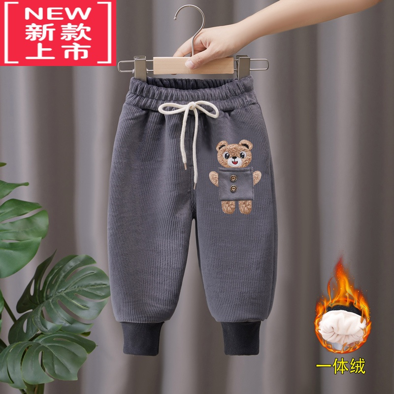 可莉允男女童秋冬加绒长裤儿童一体绒裤子宝宝外穿保暖裤童装新款束脚裤