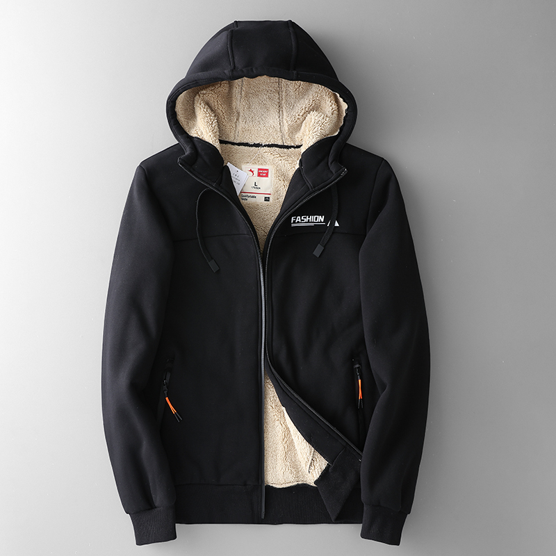 羊羔绒卫衣男冬季加绒加厚2020新款秋冬保暖宽松休闲运动连帽外套