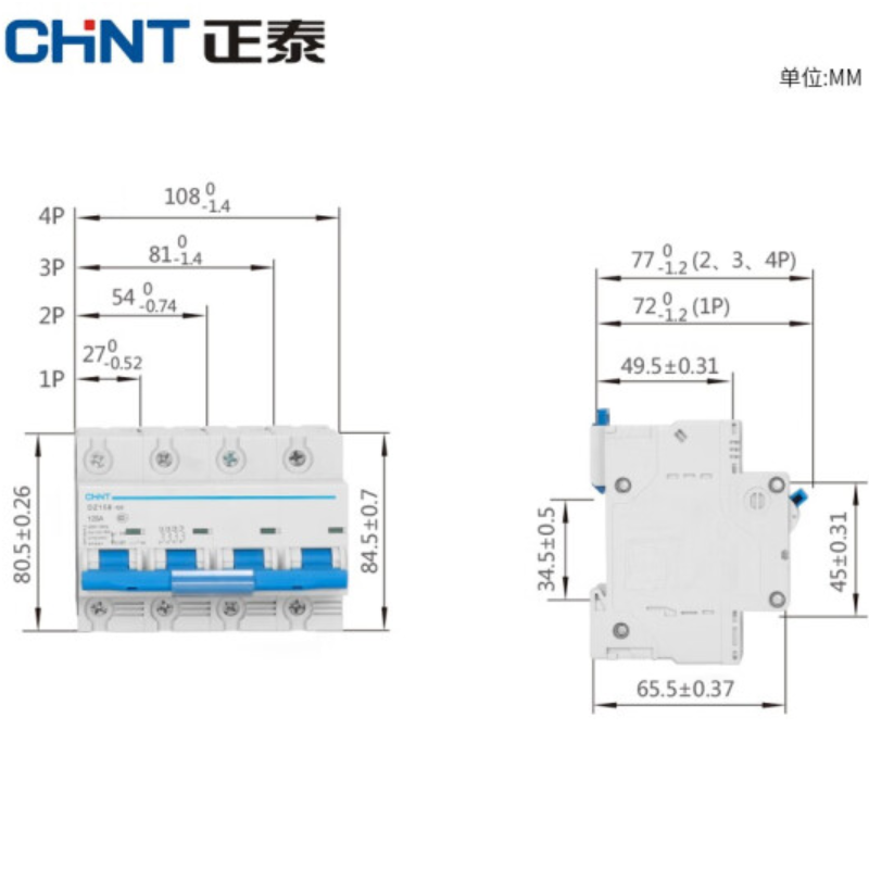 正泰4P125A空气开关dz158-l25A-4P