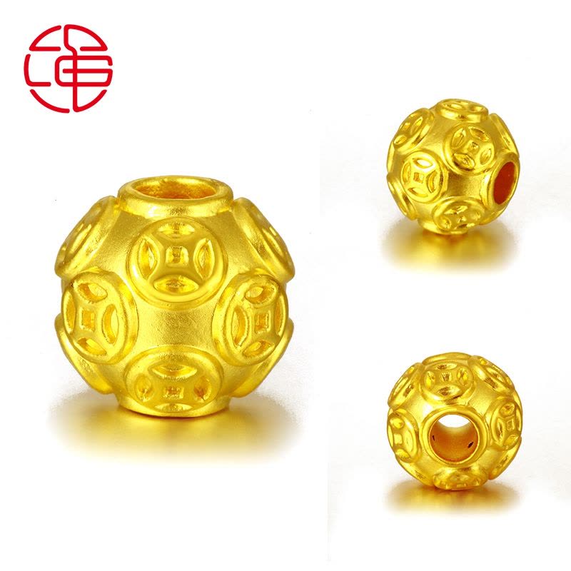3D硬金串珠黄金散珠金钱珠转运珠足金999万贯圆金珠男女款【价格图片  