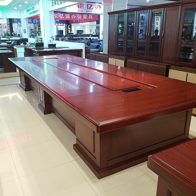 隆博盛景 油漆实木贴皮职员会议桌办公会议培训洽谈桌4000*1600*800mm高清大图