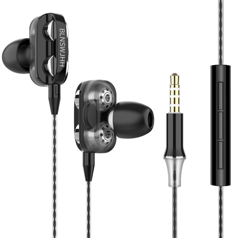 耳机入耳式有线高音质降噪hifi重低音四核双动圈全民k歌手机通用