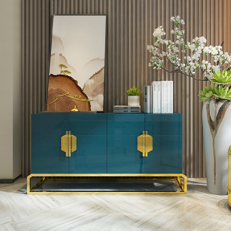 翰格现代简约高档玄关柜轻奢餐边柜厅柜北欧风不锈钢烤漆备餐柜_307_617 1.5米孔雀绿柜_4_