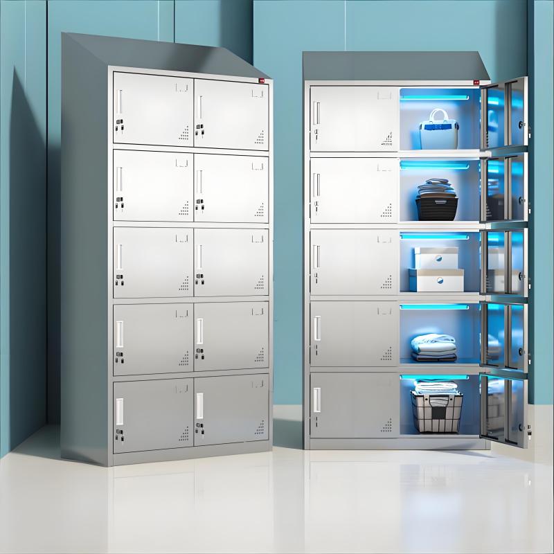 易企采 【304不锈钢】十门 1950*900*500MM 斜顶紫外线消毒宿舍更衣柜 单位:台 货期七天 质保一年