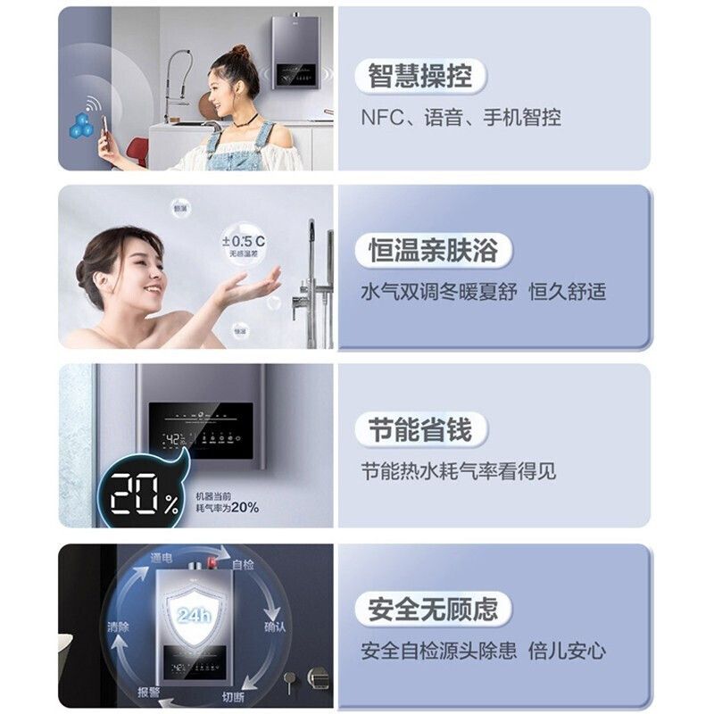 海尔(Haier)燃气热水器18升零冷水APP控制NFC操作双增压循环恒温即热天然气MAXBDU1