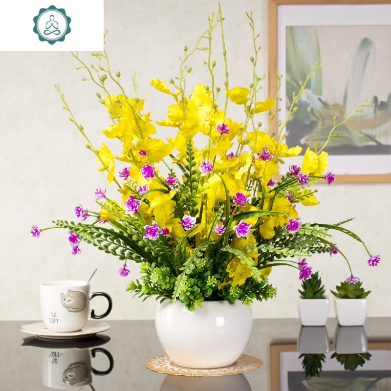 花艺插花 客厅装饰 带花瓶套装桌摆花床头柜仿真布花盆栽卧室假花 封