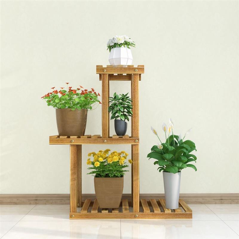工匠时光加固实木室内阳台绿萝多肉多层植物花盆架花架子碳化防倾斜