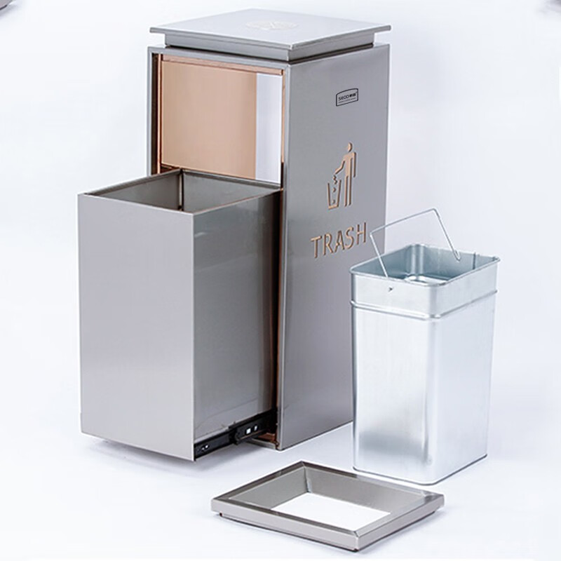 立式不锈钢垃圾桶 33*33*77cm高清大图