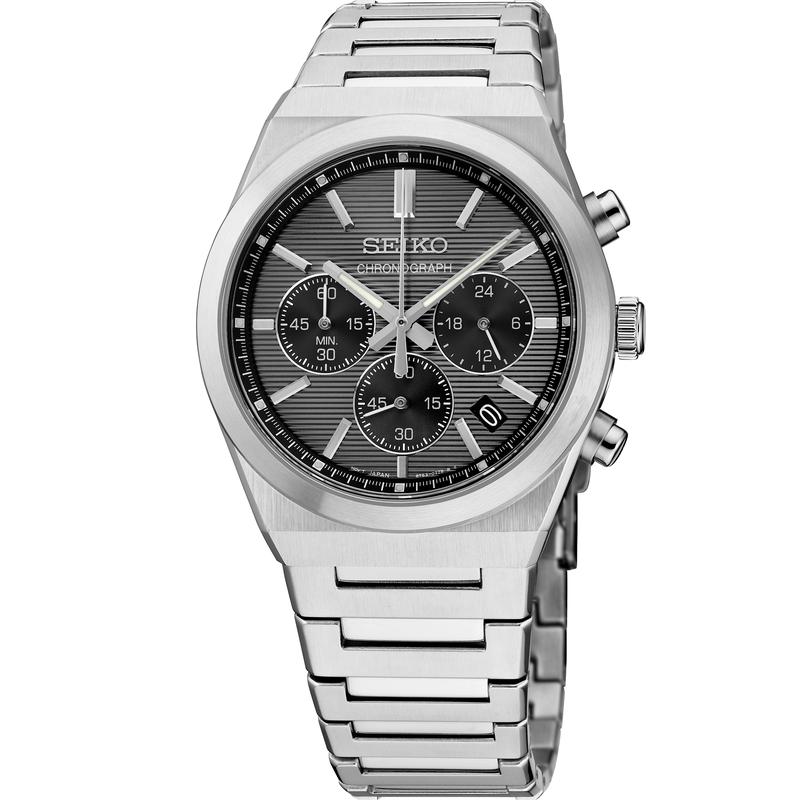 SEIKO/精工 新款商务男士手表 休闲计时三眼时尚钢带防水石英腕表 送男友礼物
