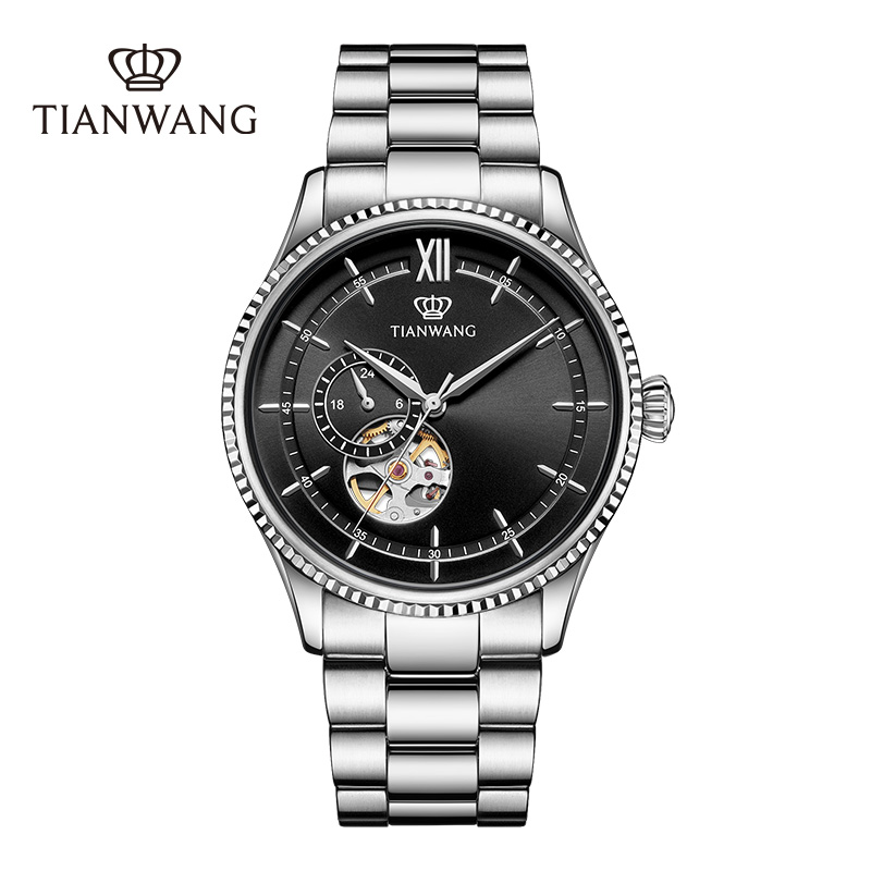 天王手表男士镂空机械表商务休闲男表高级蝴蝶扣正品腕表51232高清大图