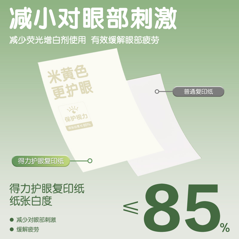 [补贴10%]护眼纸a4纸复印纸双面打印得力A4打印纸学生办公用纸75g纯木 ⭐护眼热卖[A4精装]500张/包 75克高清大图