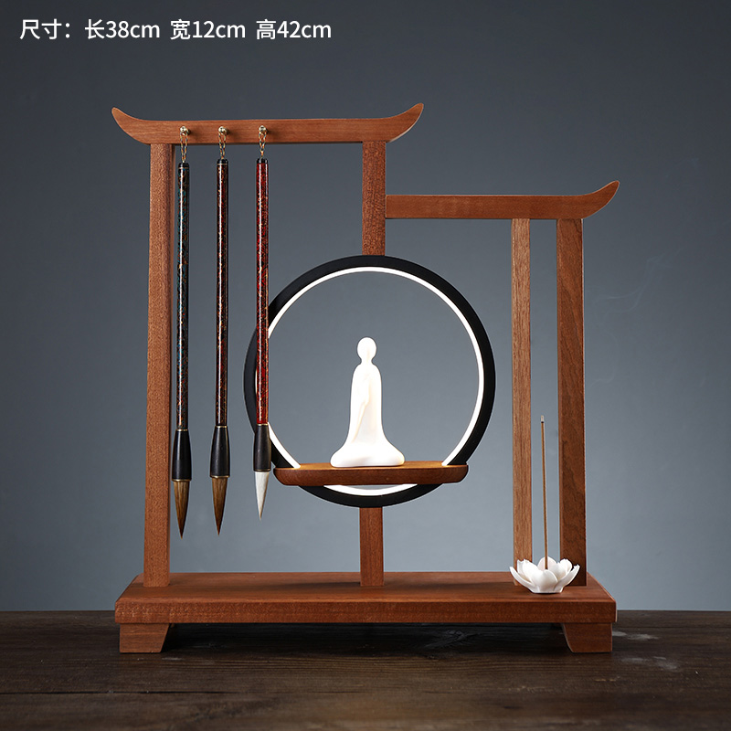 美帮汇新中式笔架毛笔挂笔家学生文房四宝复古挂毛笔实木博古架摆件高清大图