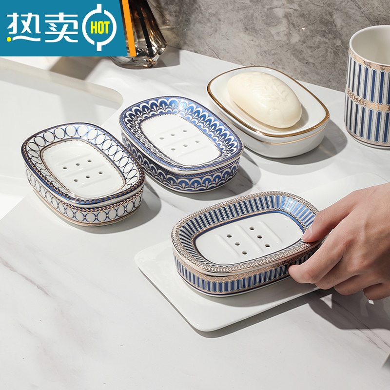 敬平肥皂架肥皂盒陶瓷欧式沥水皂盒创意卫生间香皂盒轻奢风香皂置物架 金边瓷白/皂盒高清大图