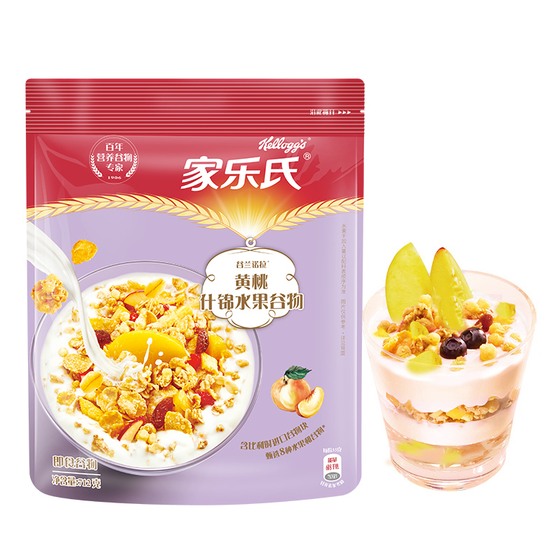 家乐氏谷兰诺拉黄桃712g即食冲饮营养谷物早餐食品水果麦片(新老包装随机发货)