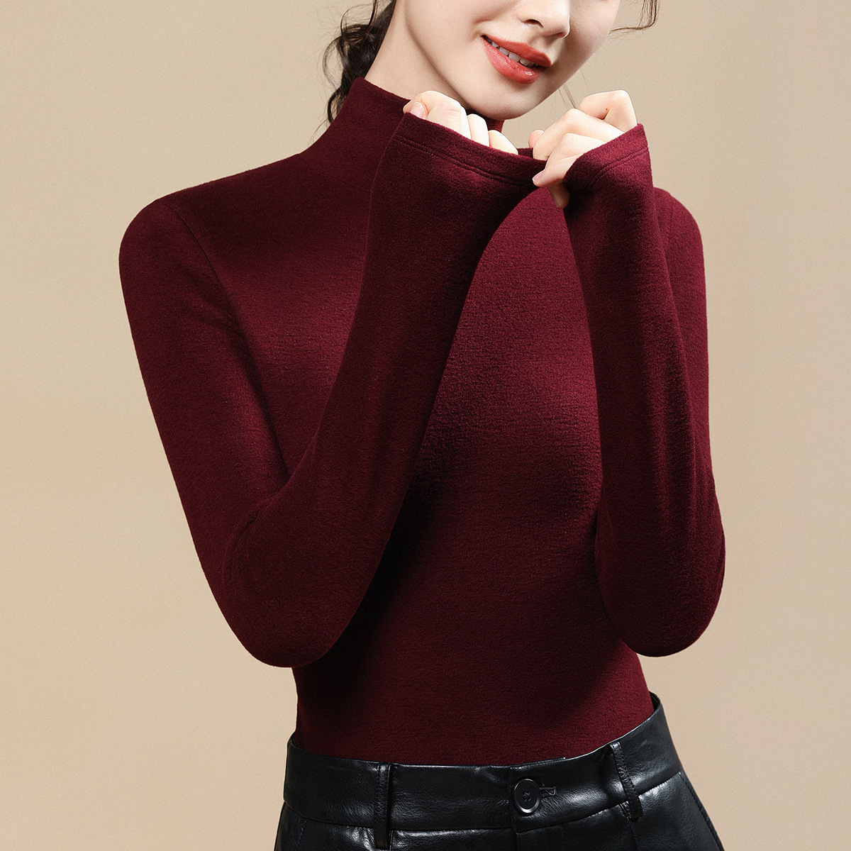 秋冬季女打底衫2025新款洋加绒内搭德绒保暖加厚上衣女修身黑色高清大图