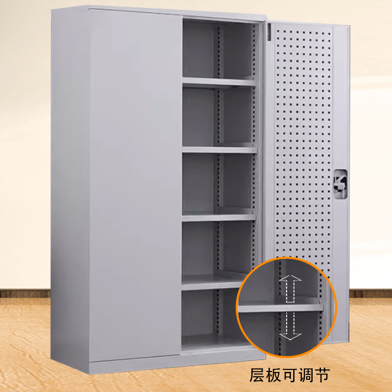 正斌重型工具柜车间用加厚物件工具储物柜工厂铁皮柜汽修厂零件收纳柜白色五层带挂版高清大图