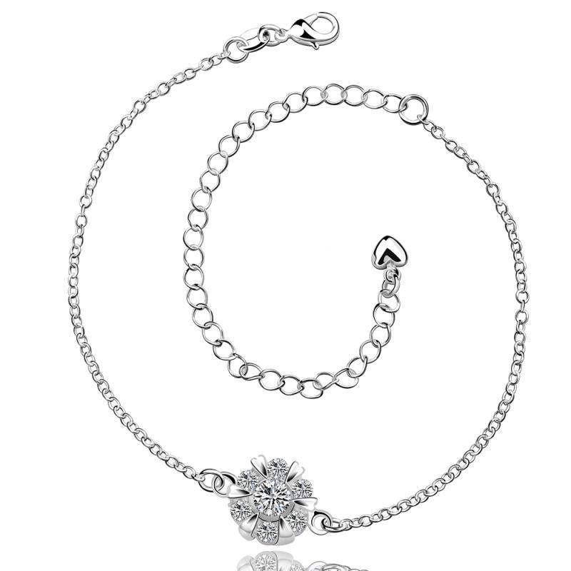 A032Women Jewelry Silver Anklet 镀银饰梅花水晶脚链潮女饰品送女朋友七夕情人节礼物