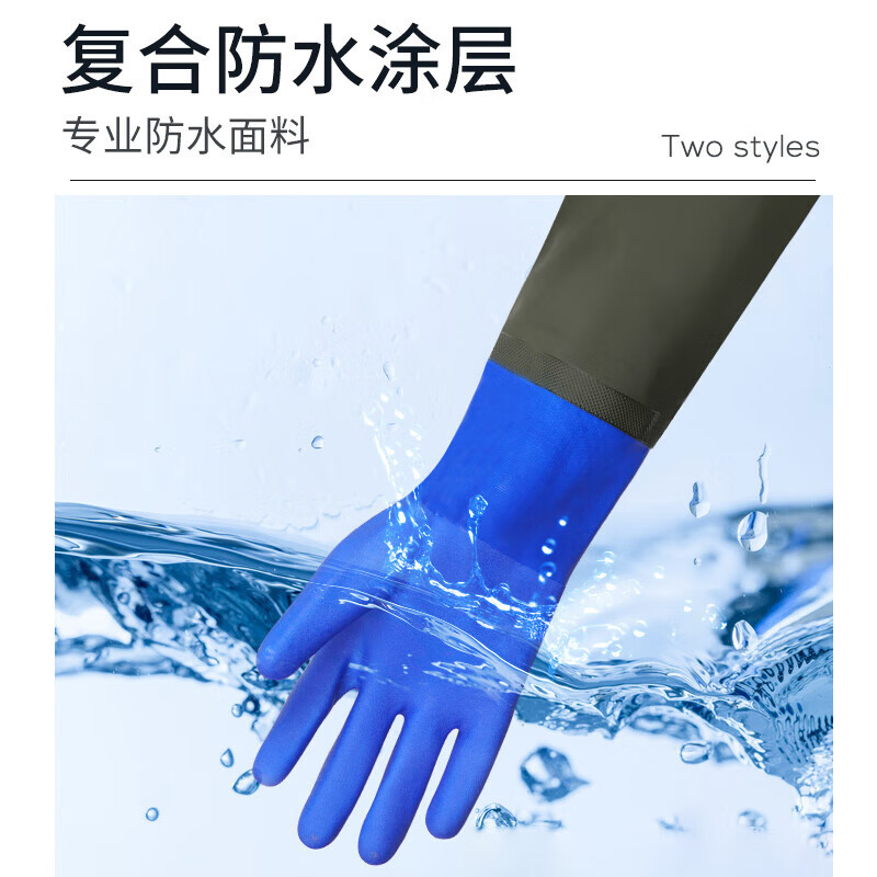 好员工劳保防水手套杀鱼专用加长袖洗碗加厚耐磨防滑橡胶皮工作水产抓鱼 蓝色70cm[磨砂掌面+绒里内衬]1付