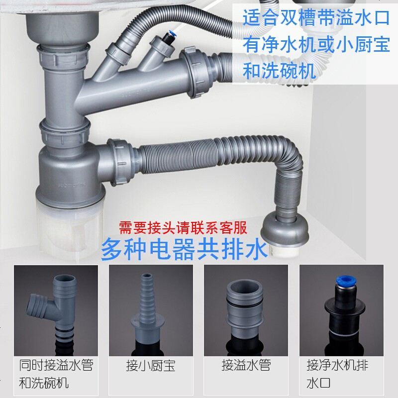 潜水艇(Submarine) 厨房洗菜盆下水管防臭防返水防堵水槽双槽水池下水道管排水管CSQ-2 双槽水槽下水器