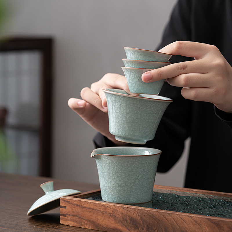 苏氏陶瓷(SUSHI CERAMICS)旅行茶具汝窑开片可养冰花釉便捷茶具