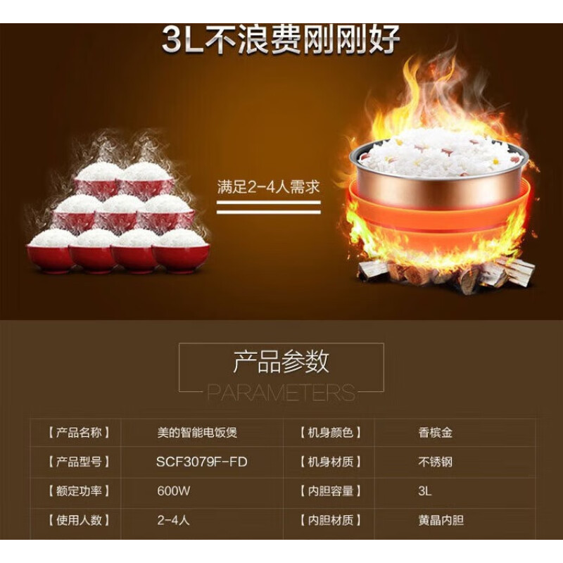 美的(Midea)3L大容量煮饭锅电饭锅SCF3079F-FD高清大图