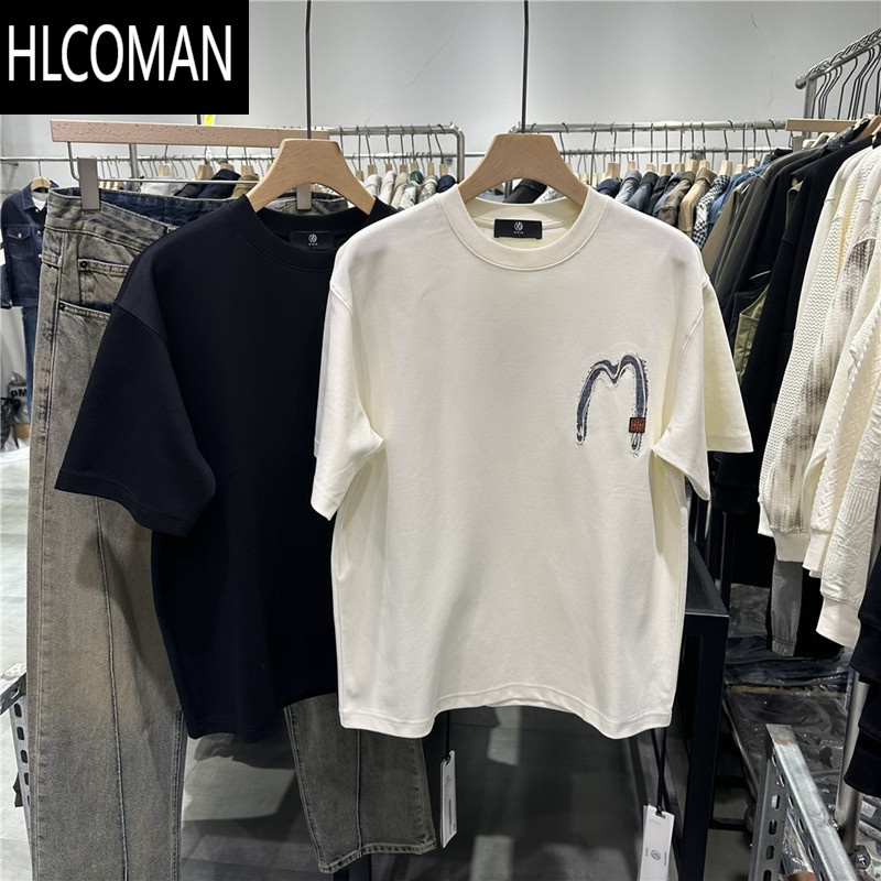 HLCOMAN2024夏季男国潮M字母印花圆领短袖T恤美式潮流宽松半袖痞帅体恤