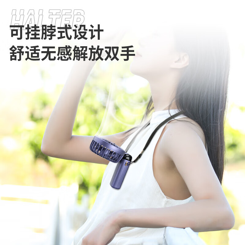 顺祥手持风扇桌面小型充电静音 冰川白-5档调节+6000毫安LED数显高清大图