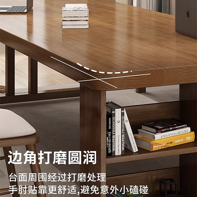 苏宁 质凡 实木大书桌会议桌书柜一体图书馆学习桌280*100*75cm板厚5cm(单桌)高清大图
