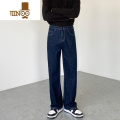 YANXU丹宁深蓝色阔腿牛仔裤男直筒宽松水洗垂感休闲裤子坠感高腰长裤潮
